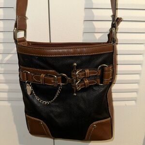 Ralph Lauren chaps brown black leather crossbody metal accents purse bag